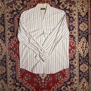 Joseph Abboud White and Gray Striped Dress Shirt